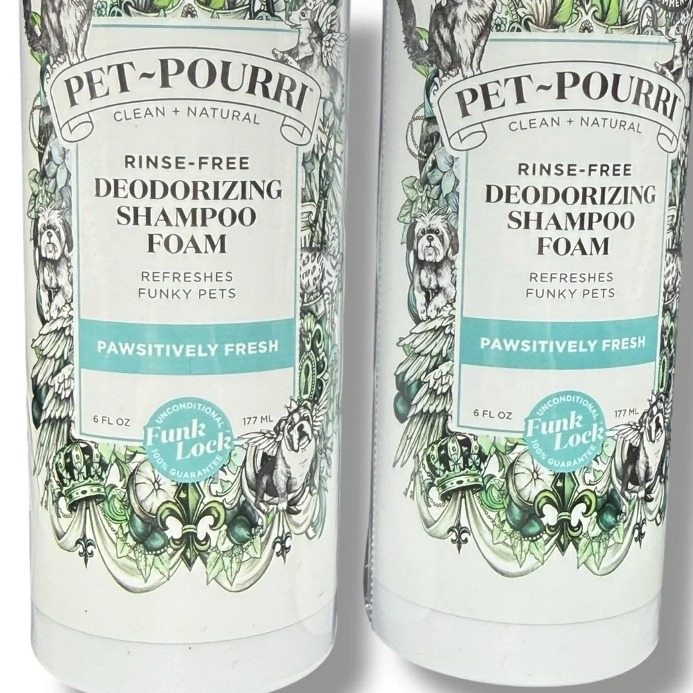 2x Pet-Pourri Rinse Free Dog Shampoo Foam Deodorizing Dry Wash For Pets 6oz Each